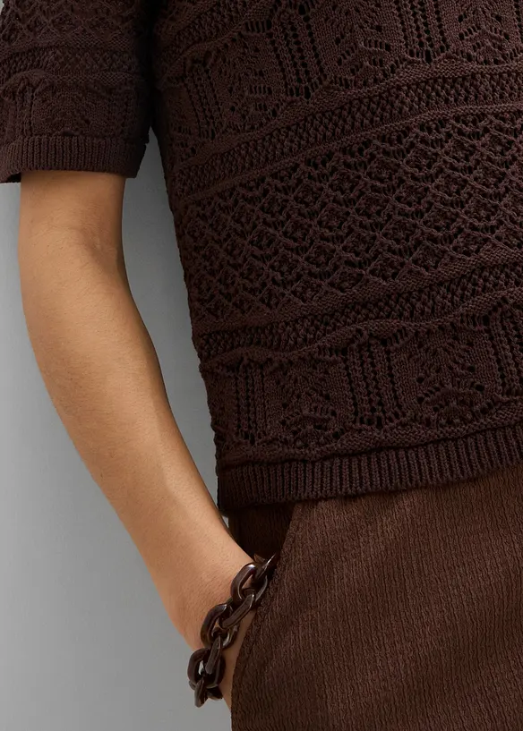 Ajour-Polo-Pullover mit Baumwollanteil, bonprix