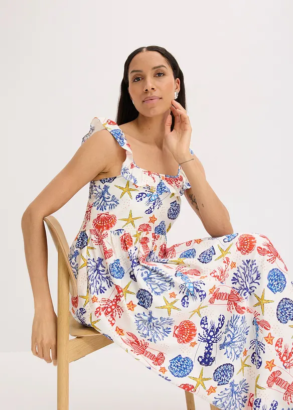 Robe midi en fine viscose m&eacute;lang&eacute;e, bonprix