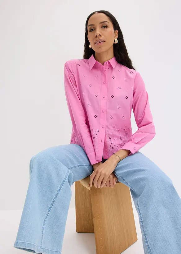 Lochstickerei-Bluse aus reiner Bio-Baumwolle, bonprix