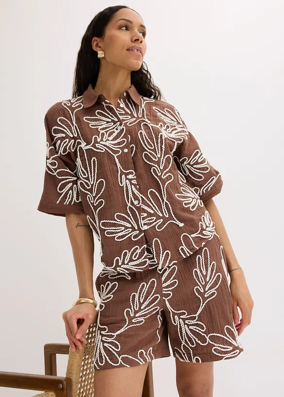 Short en coton brod&eacute;, bonprix