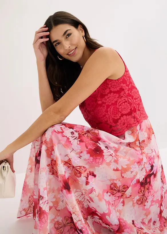 Robe en mousseline avec dentelle, bonprix