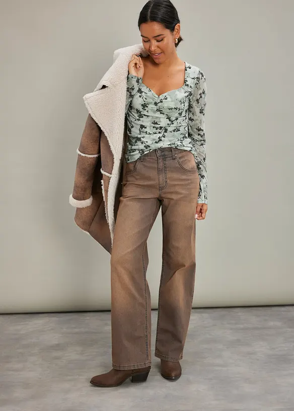 Wide-Leg-Jeans High Waist mit Vintage Waschung, bonprix