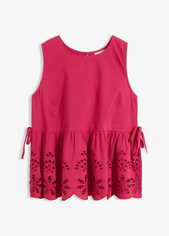 Blouse sans manches avec broderies anglaises, fendue sur les c&ocirc;t&eacute;s, bonprix