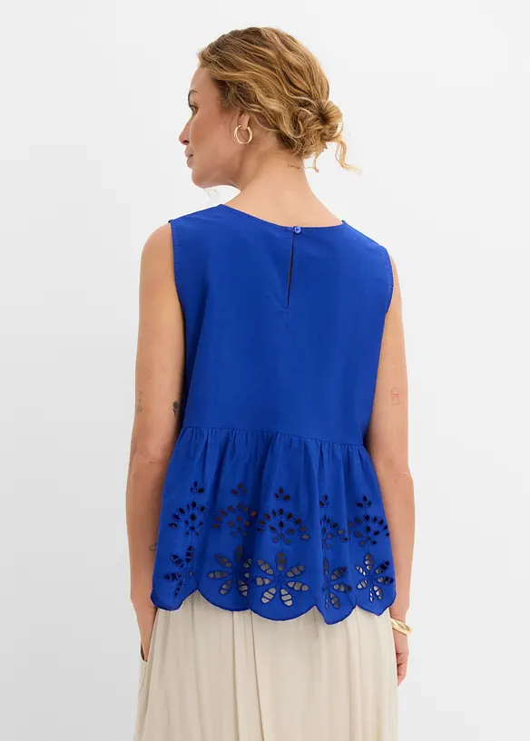 Blouse sans manches avec broderies anglaises, fendue sur les c&ocirc;t&eacute;s, bonprix