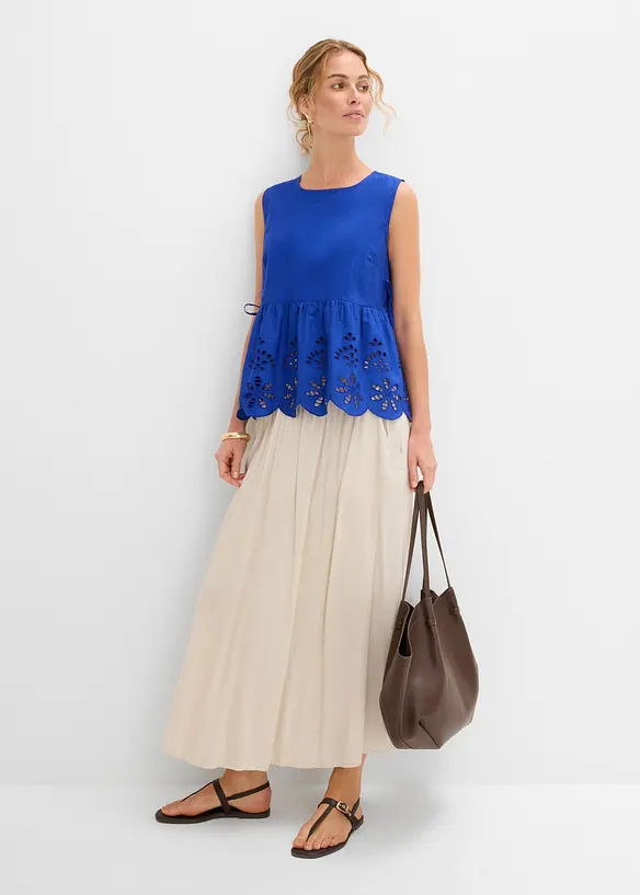 Blouse sans manches avec broderies anglaises, fendue sur les c&ocirc;t&eacute;s, bonprix