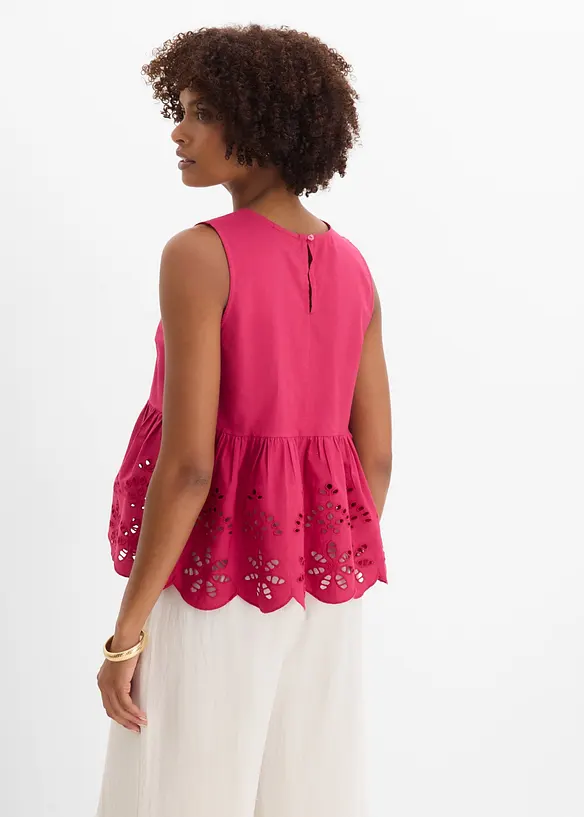 Blouse sans manches avec broderies anglaises, fendue sur les c&ocirc;t&eacute;s, bonprix