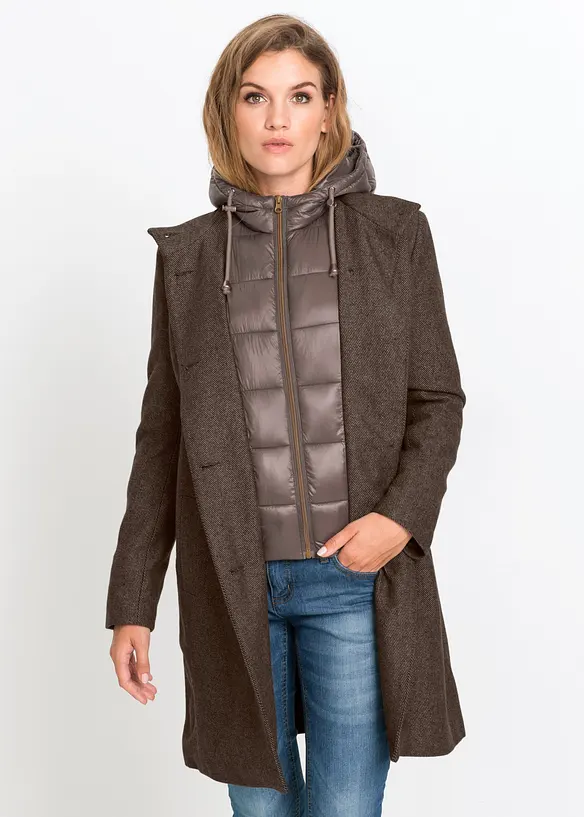 Winter-Kurzmantel in Wolloptik, 2in1 Optik, bonprix