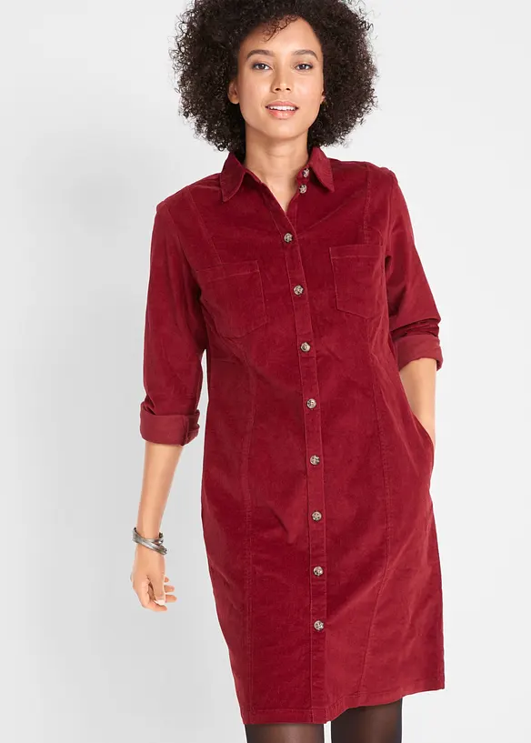 Cord-Hemdblusenkleid aus elastischem Baumwoll-Mix, bonprix