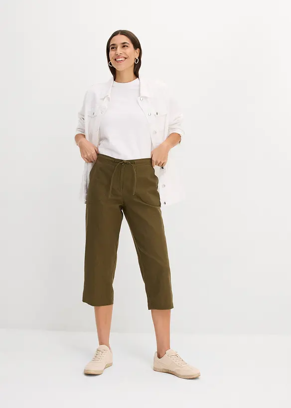 Pantalon 3/4 en lin majoritaire, bonprix