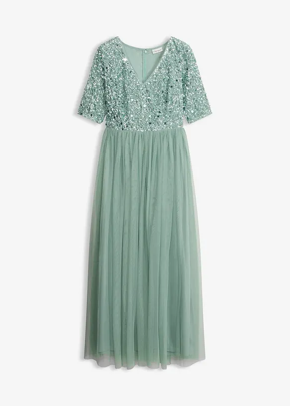 Robe de soir&eacute;e en tulle avec haut brod&eacute; de sequins, bonprix