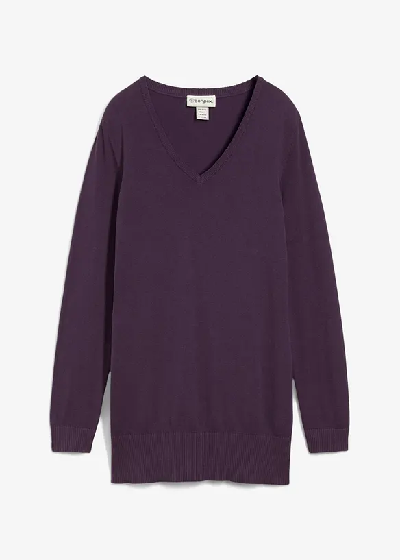 Pull long basique &agrave; col V, bonprix