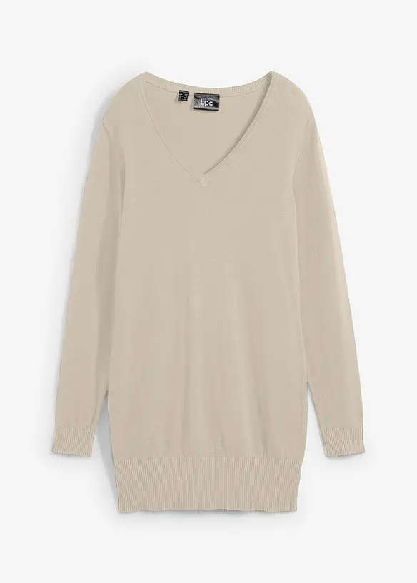 Pull long basique &agrave; col V, bonprix