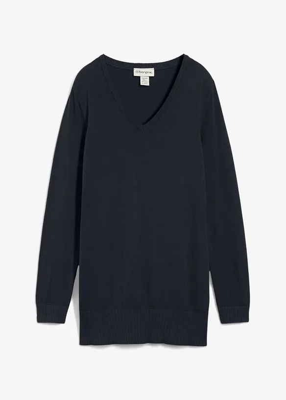 Basic Longpullover mit V-Ausschnitt, bonprix