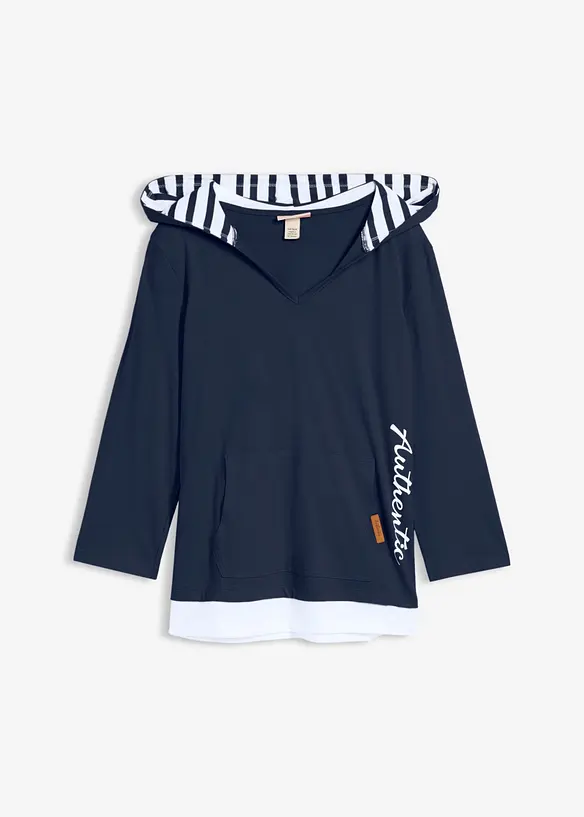 T-shirt &agrave; capuche, manches 3/4, 100% coton, bonprix