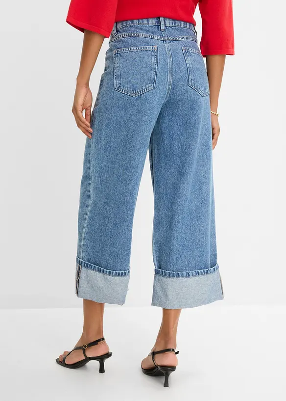 Wide-Leg-Jeans Mid Waist, cropped, bonprix