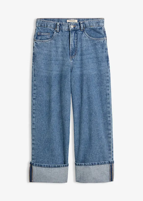 Wide-Leg-Jeans Mid Waist, cropped, bonprix