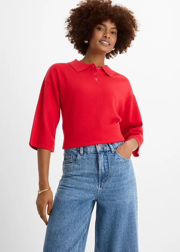 Wide-Leg-Jeans Mid Waist, cropped, bonprix