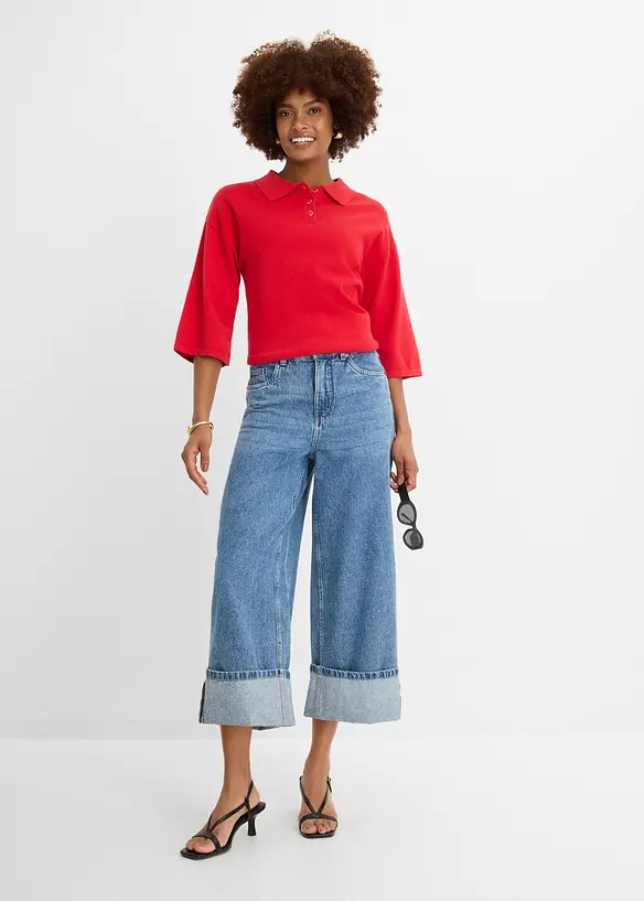 Wide-Leg-Jeans Mid Waist, cropped, bonprix