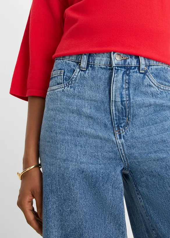 Wide-Leg-Jeans Mid Waist, cropped, bonprix