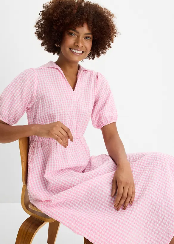 Seersucker-Midikleid aus reiner Baumwolle, bonprix
