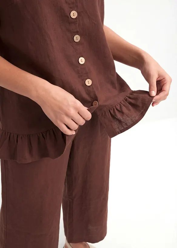 Chemisier long et oversize en lin m&eacute;lang&eacute;, bonprix
