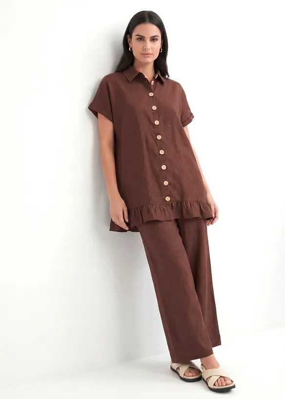 Chemisier long et oversize en lin m&eacute;lang&eacute;, bonprix