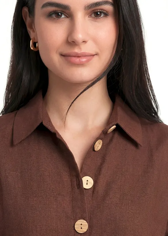 Chemisier long et oversize en lin m&eacute;lang&eacute;, bonprix