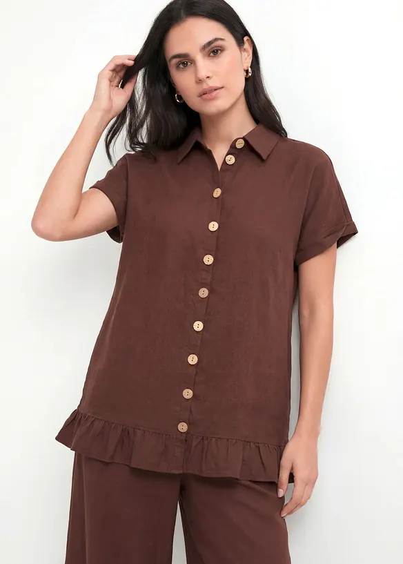 Chemisier long et oversize en lin m&eacute;lang&eacute;, bonprix
