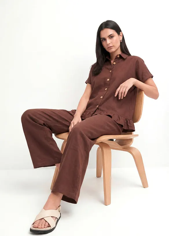 Chemisier long et oversize en lin m&eacute;lang&eacute;, bonprix