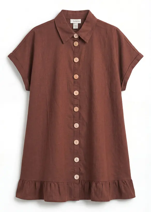 Chemisier long et oversize en lin m&eacute;lang&eacute;, bonprix