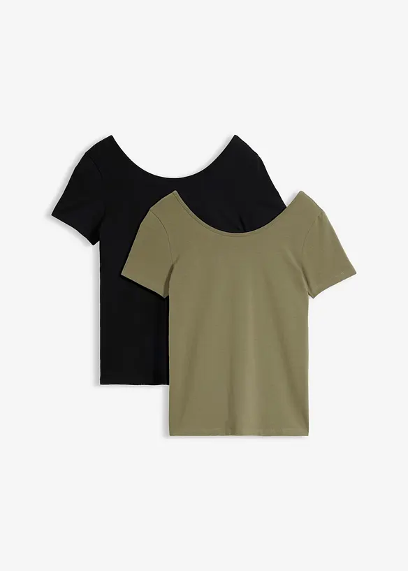 Lot de 2 T-shirts &agrave; d&eacute;collet&eacute; plongeant dans le dos, bonprix