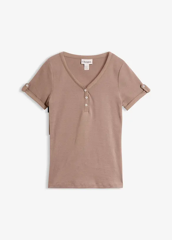 T-shirt col tunisien en coton c&ocirc;tel&eacute;, bonprix