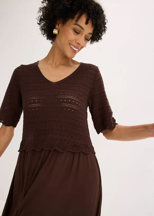 Robe avec haut int&eacute;gr&eacute; en maille ajour&eacute;e, bonprix