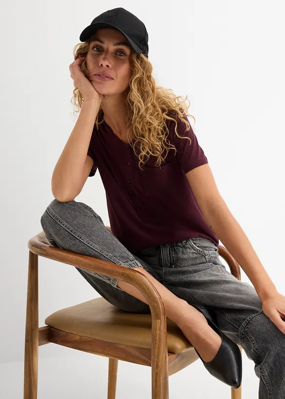 T-shirt &agrave; encolure boutonn&eacute;e, bonprix