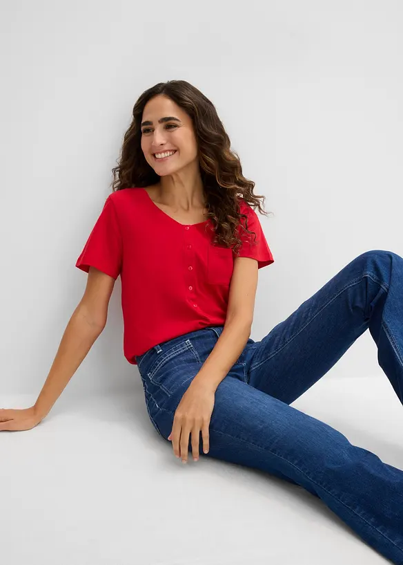 T-shirt &agrave; encolure boutonn&eacute;e, bonprix