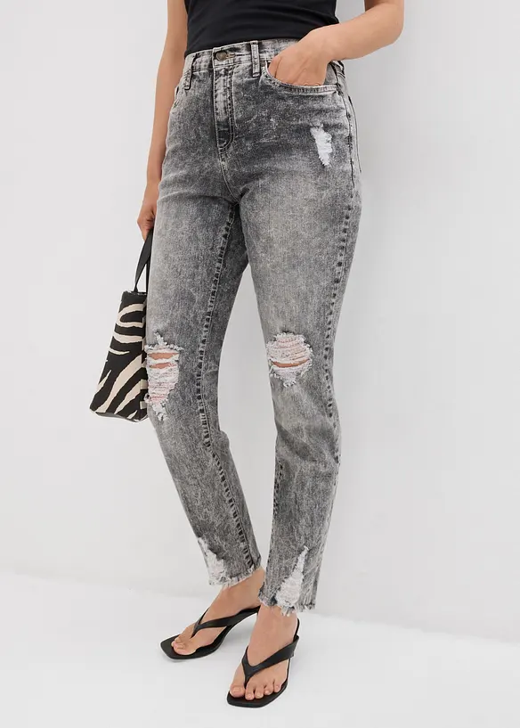 Mom-Jeans High Waist mit Destroy-Effekten, bonprix