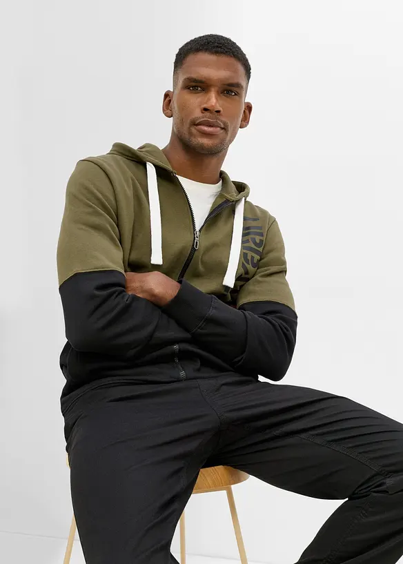 Sweat zipp&eacute; &agrave; capuche 100% coton, bonprix