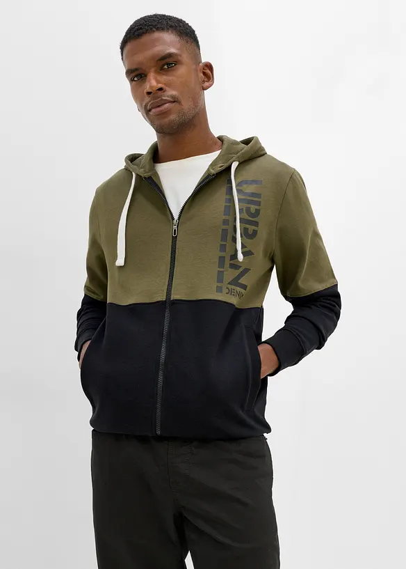 Sweat zipp&eacute; &agrave; capuche 100% coton, bonprix