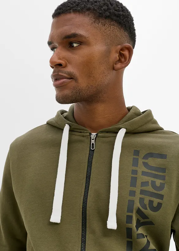 Sweat zipp&eacute; &agrave; capuche 100% coton, bonprix