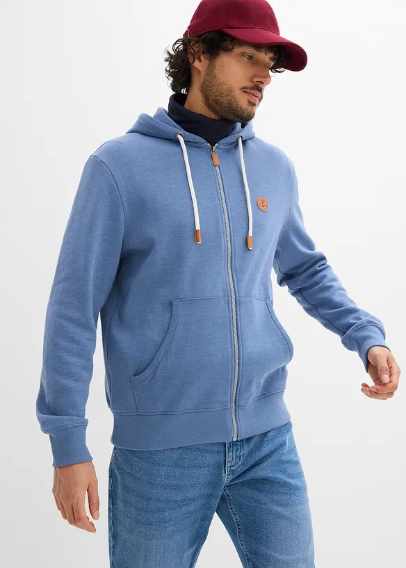 Sweat zipp&eacute; &agrave; capuche et d&eacute;tails enduits, bonprix