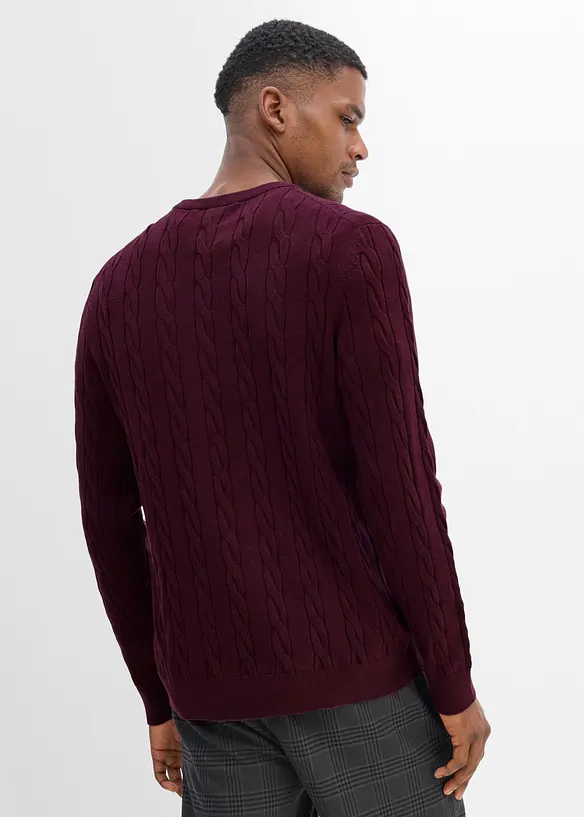 Feinstrickpullover mit Zopfmuster, Slim Fit, bonprix