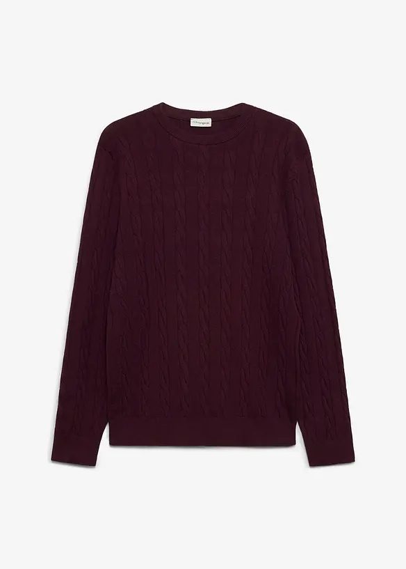 Feinstrickpullover mit Zopfmuster, Slim Fit, bonprix