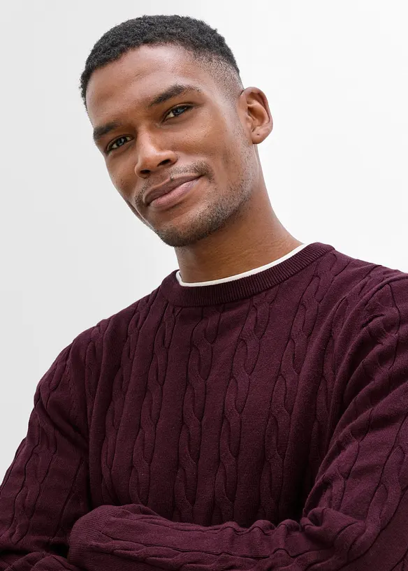 Feinstrickpullover mit Zopfmuster, Slim Fit, bonprix