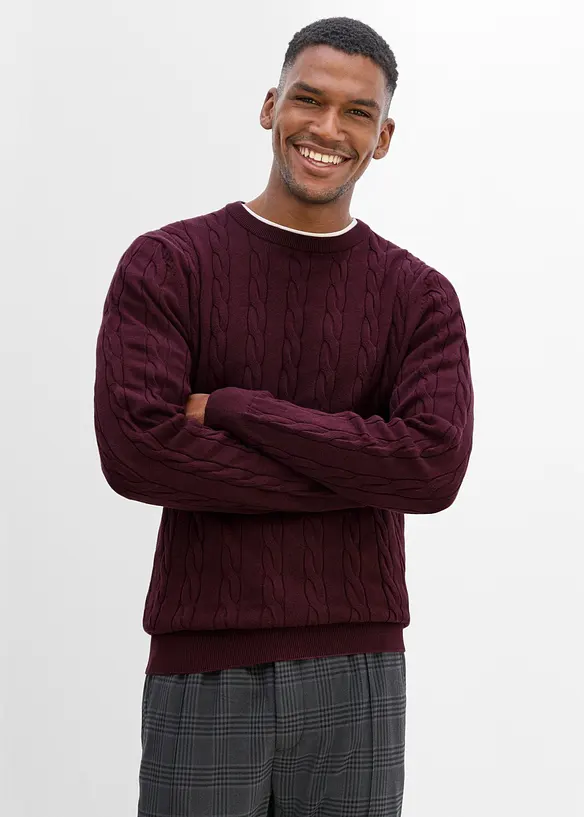 Feinstrickpullover mit Zopfmuster, Slim Fit, bonprix