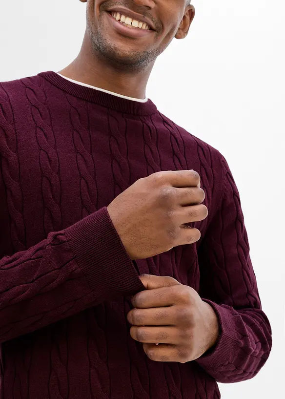 Feinstrickpullover mit Zopfmuster, Slim Fit, bonprix