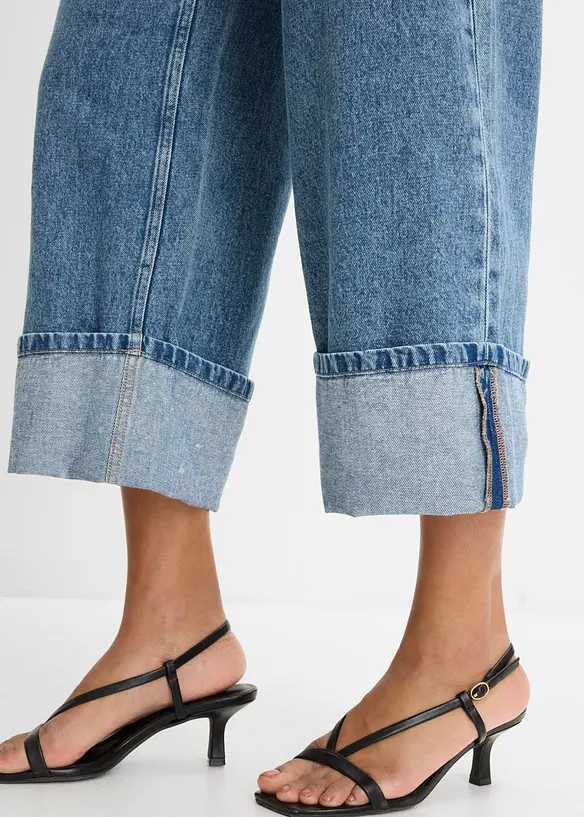 Wide-Leg-Jeans Mid Waist, cropped, bonprix
