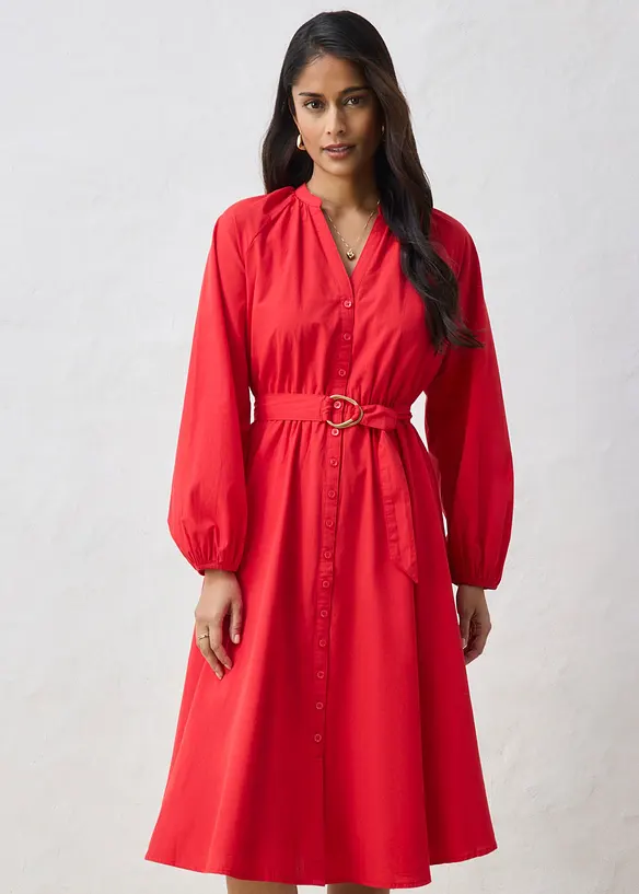 Hemdblusenkleid aus Seiden-Anteil und G&uuml;rtel, bonprix