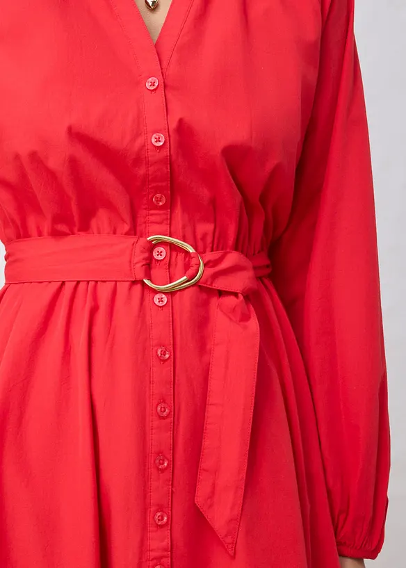 Hemdblusenkleid aus Seiden-Anteil und G&uuml;rtel, bonprix