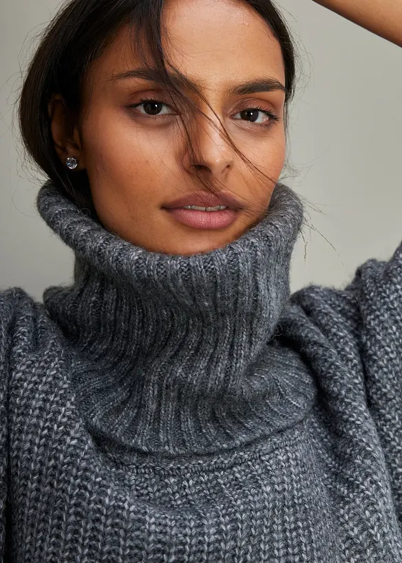 Pull poncho en laine m&eacute;lang&eacute;e, bonprix