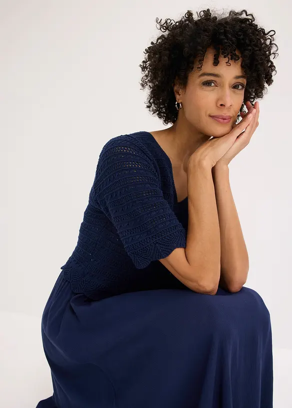 Kleid mit integriertem Ajourstrick-Oberteil, bonprix